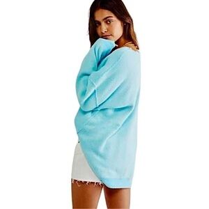 Free People Sweater Weather Oversized V Neck Sweater Light Blue Size XS NWT